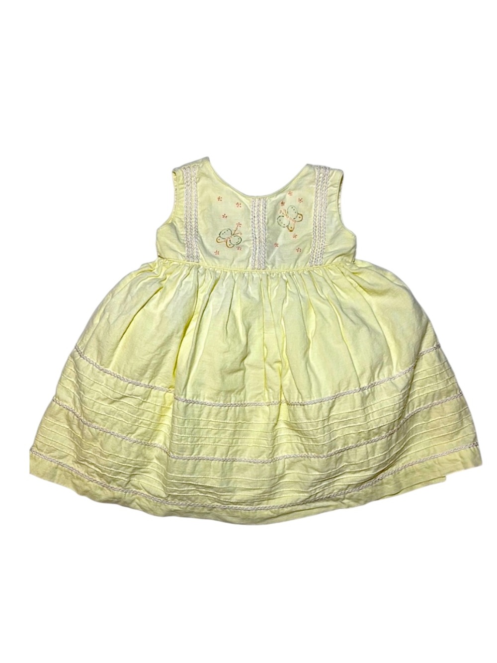 EUC Vintage yellow poofy twirl dress with butterfly designs & bow back 18mo